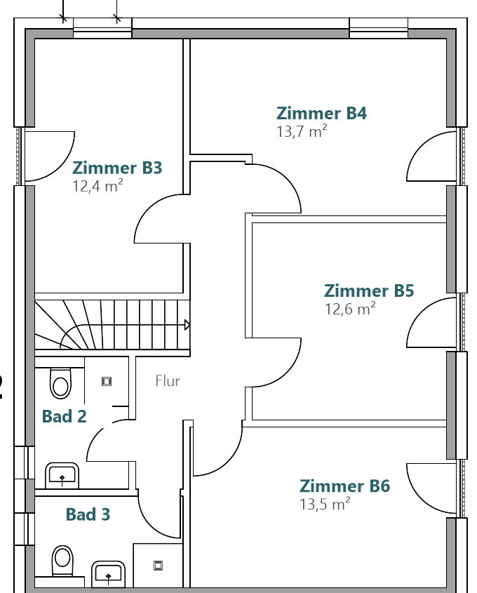 Grundriss Haus B, Obergeschoss
