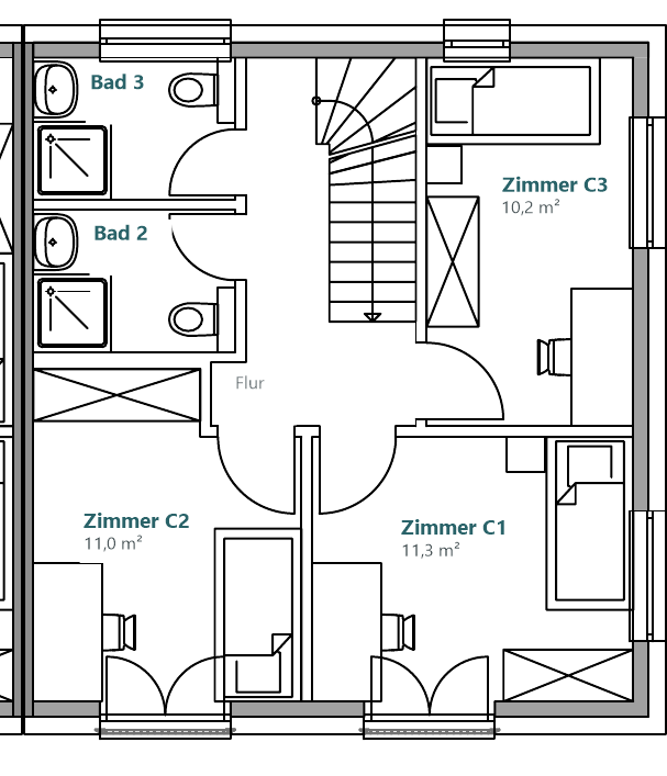 Grundriss Haus C, Obergeschoss
