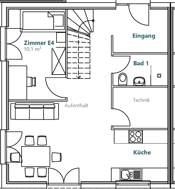 Grundriss Haus E, Erdgeschoss